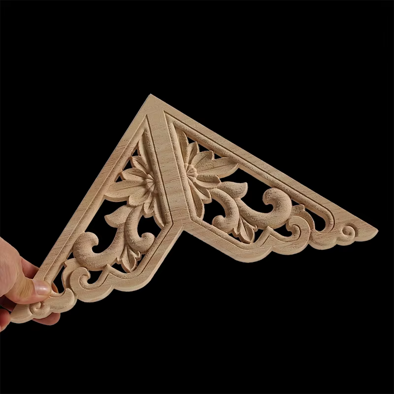 Appliques en bois fleur d'angle, sculpture exquise, meubles naturels, moulures en bois, accessoires