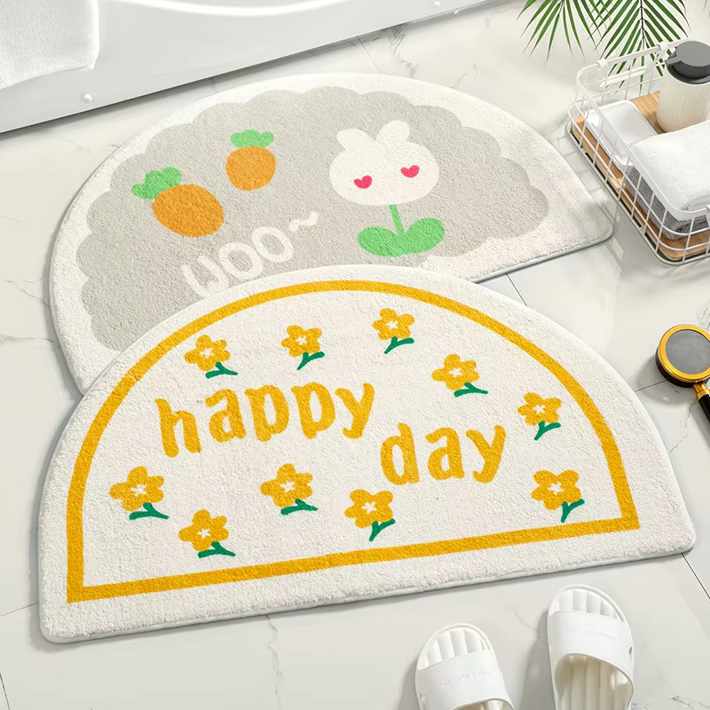 Tapis de sol doux absorbant et antidérapant, tapis de fleurs de texte frais, tapis d'entrée de maiso