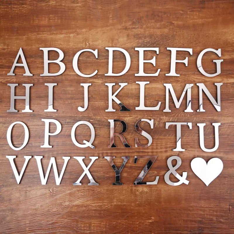 Autocollant mural miroir 3D en acrylique avec lettres argentées, affiche de l'alphabet pour décorati