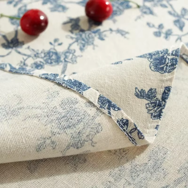 Nappe en coton et lin à fleurs, couverture de Table ronde lavable et rustique pastorale pour décorat
