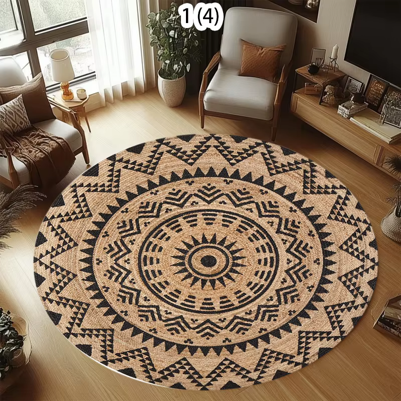 Tapis décoratif de style bohème simple pour la fête de Pâques, tapis circulaire imprimé persan pour 