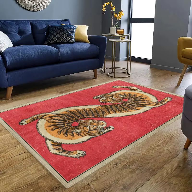 Tapis éclectique imprimé tigre rouge et Orange, pour maximaliste, pour salon, impression abstraite,