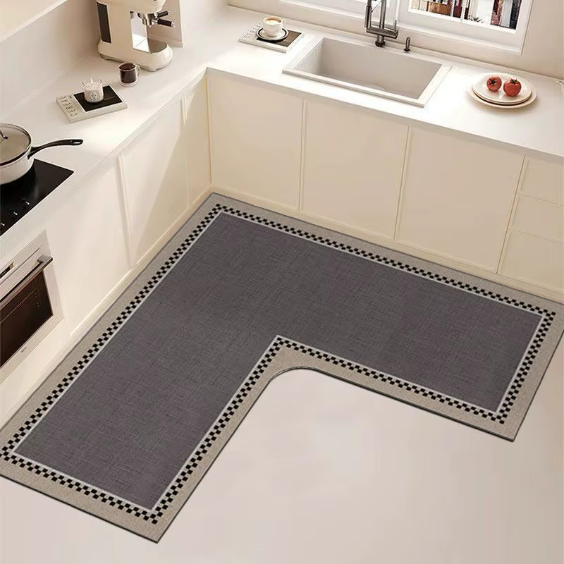 Tapis de sol spécifique pour cuisine avec tapis absorbant en terre de diatomée douce en forme de L,