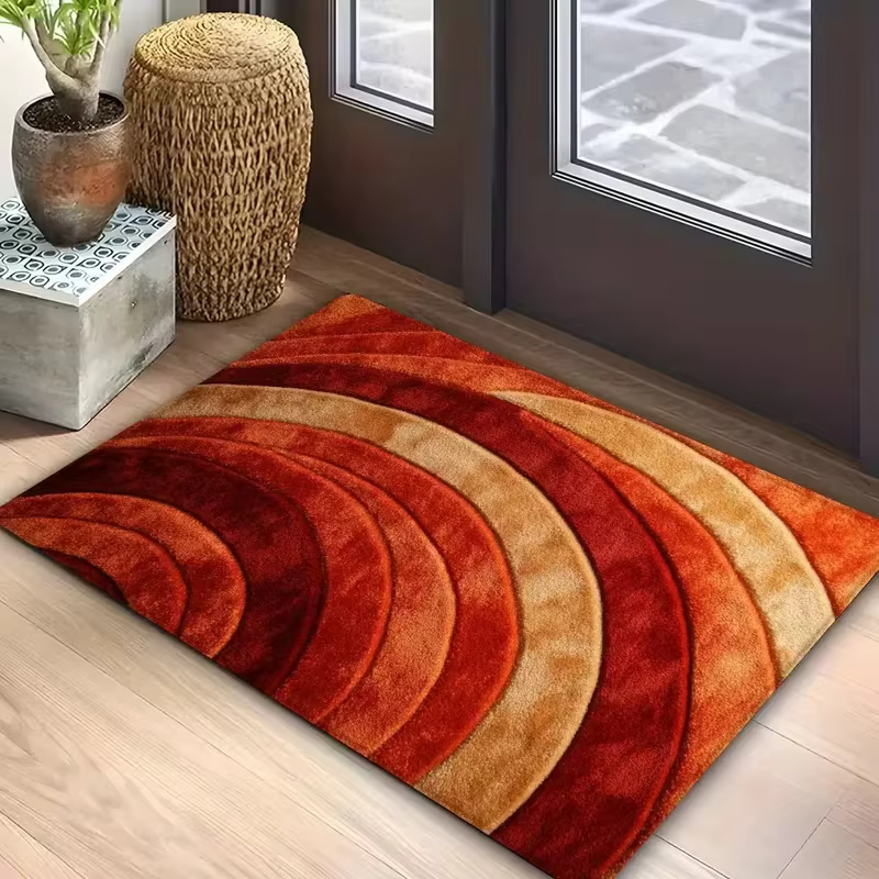 Tapis ondulé moderne rouge orangé antidérapant et tapis de salle de bain, adapté pour la salle de ba