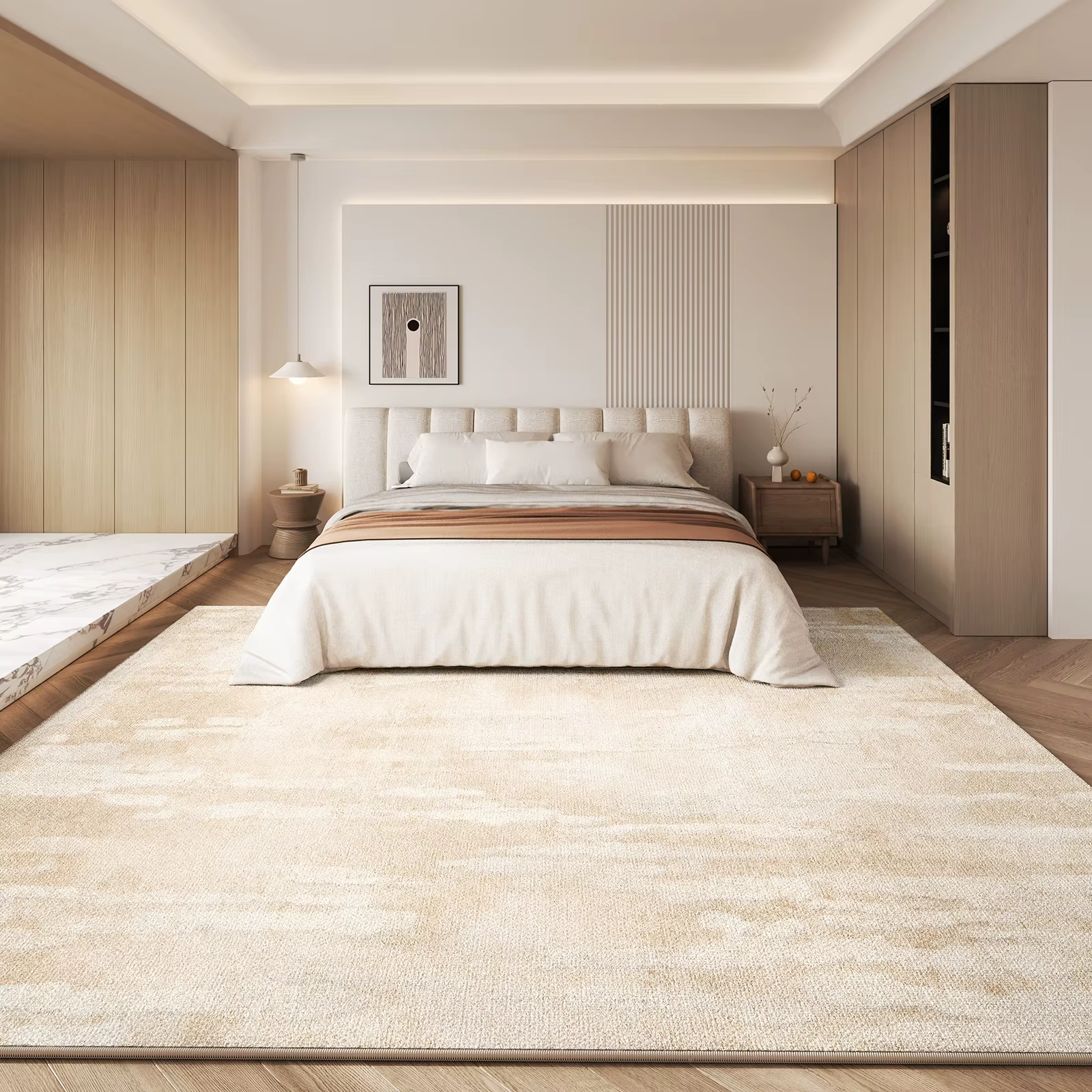 Tapis en peluche épais et antidérapant pour décoration de chambre à coucher, Style crème, pour salon