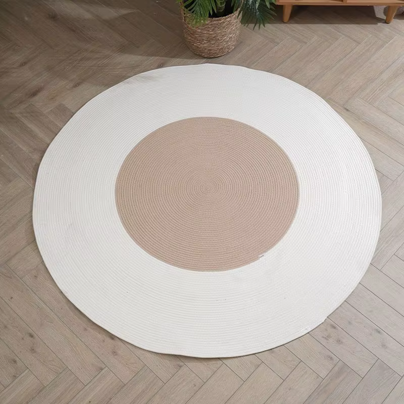 Tapis rond en coton tissé à la main de style nordique, tapis de sol décoratif minimaliste, tapis de