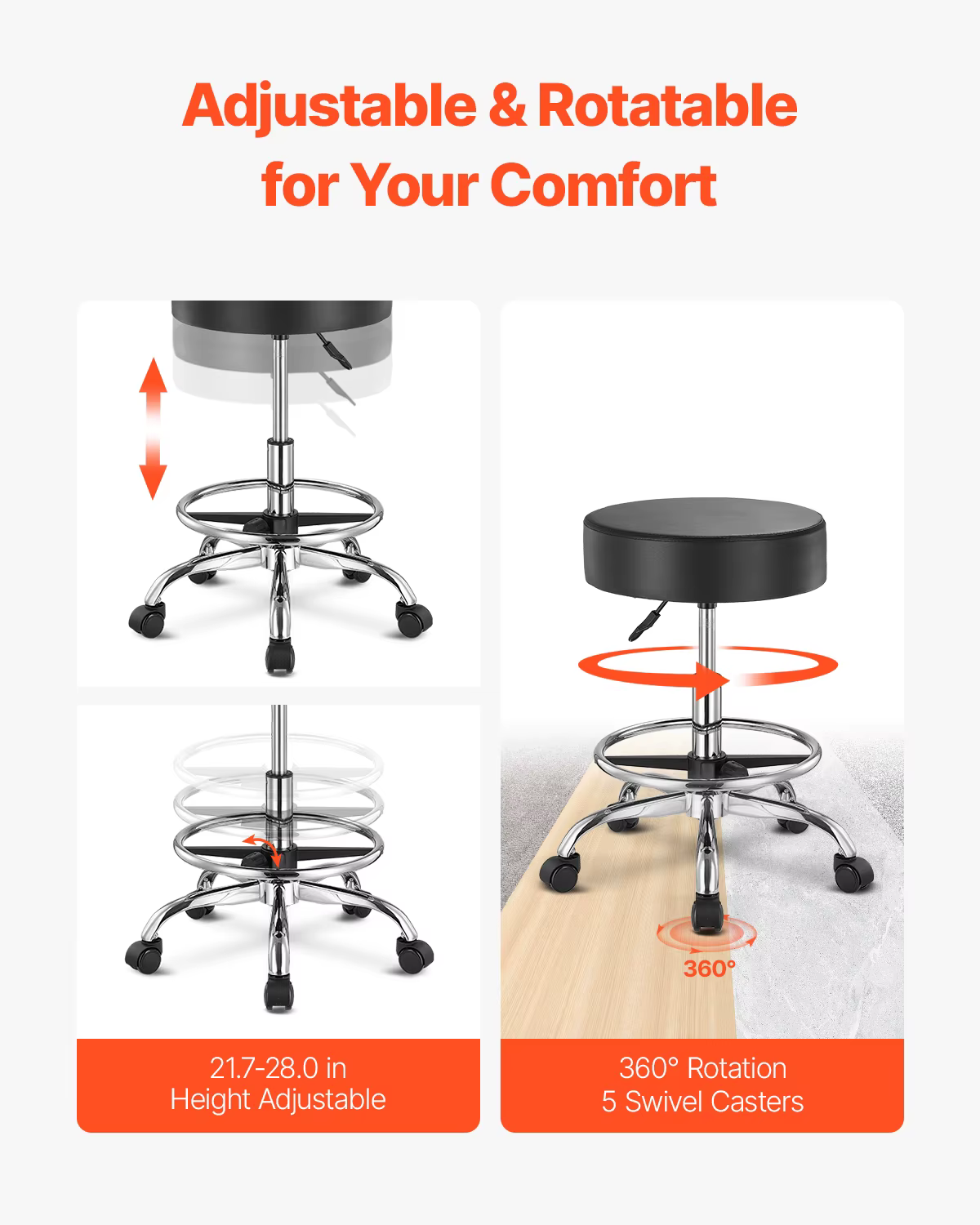 SucceBuy Tabouret roulant avec roulettes Capacité de poids de 450 lb Tabouret roulant rond Chaise ré