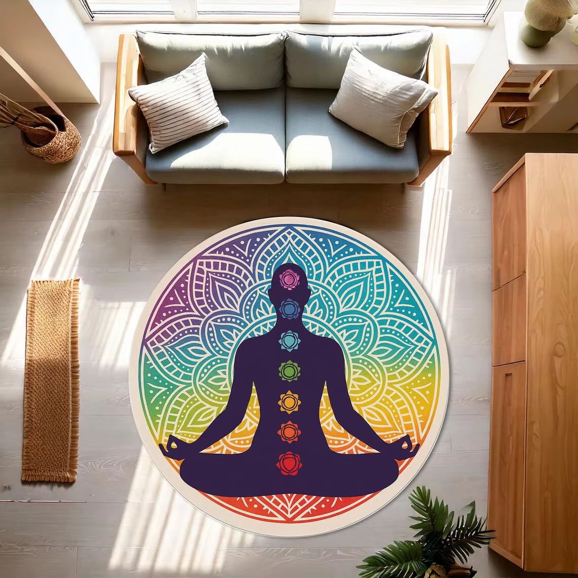 Tapis de méditation 7 chakras pour décor de salon, balcon, canapé, chambre à coucher, doux, chaise p