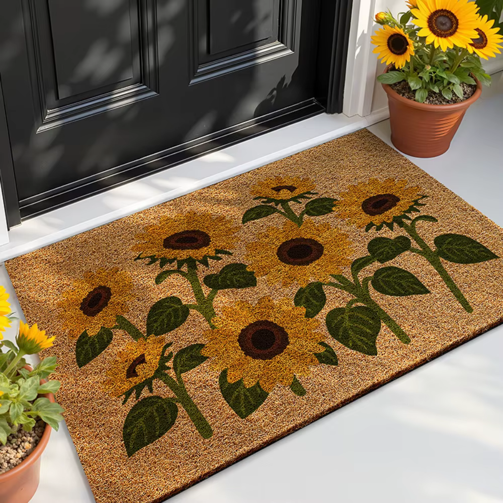 Paillasson imprimé tournesol, tapis lavable non en fibre de coco pour porche, patio, entrée intérieu