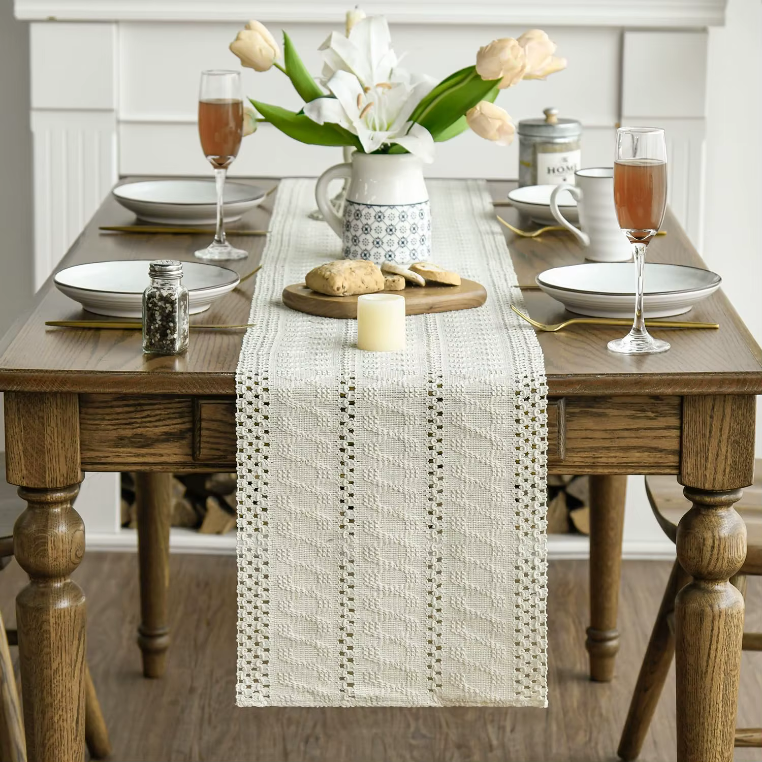 Chemin de Table creux rustique tissé de ferme, décoration de Table à manger de cuisine creuse de vac