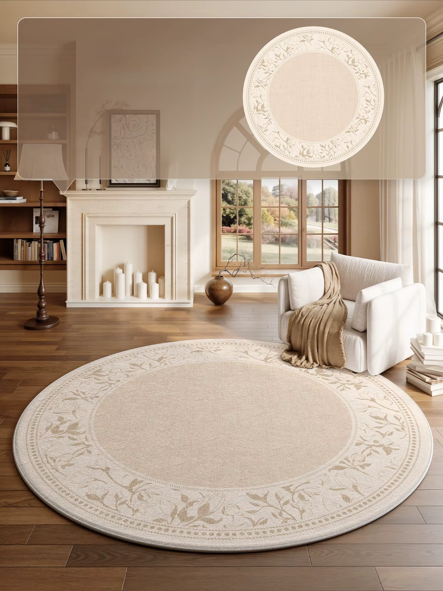 Tapis rond de style français pour la décoration de chambre, tapis moelleux et doux pour le salon, ta