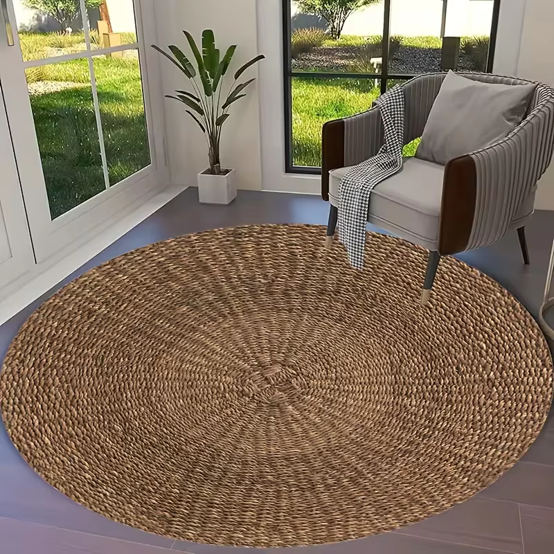 Tapis rond rustique à motif bois naturel, texture cercle concentrique, antidérapant, pour décoration