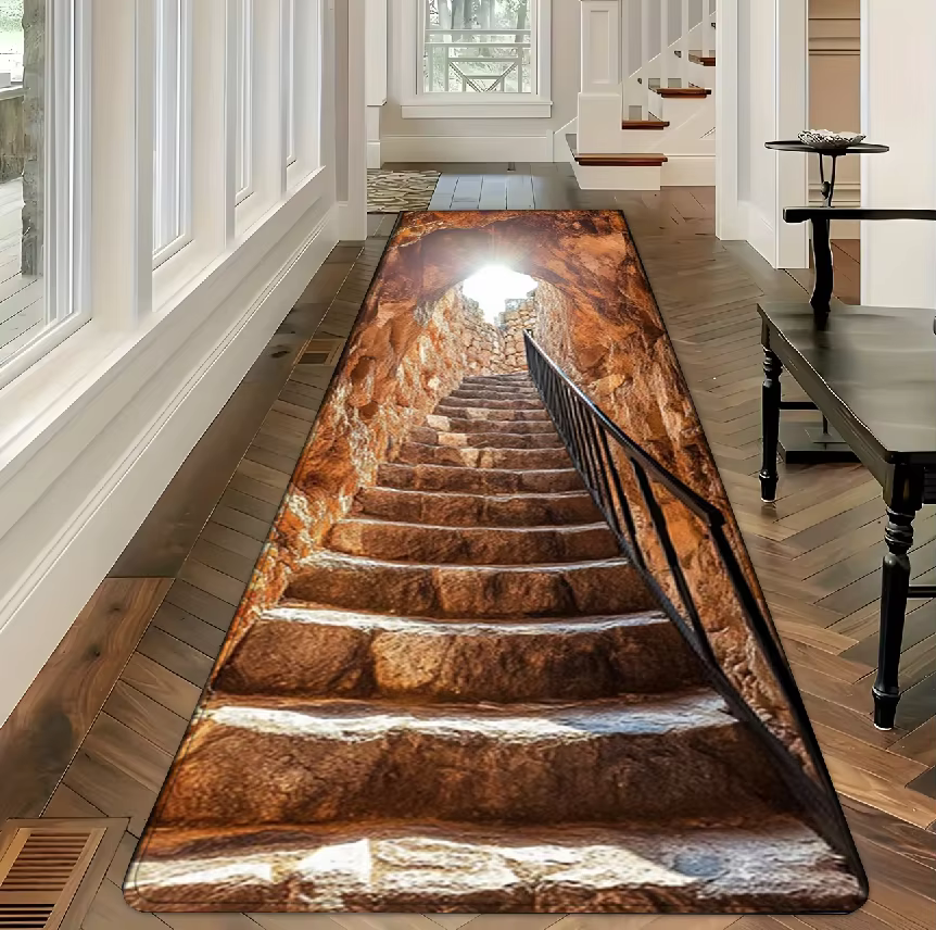 Tapis antidérapant 3D effet pierre, 1 pièce, pour couloir, entrée, salle de bain, salon, chambre, cu