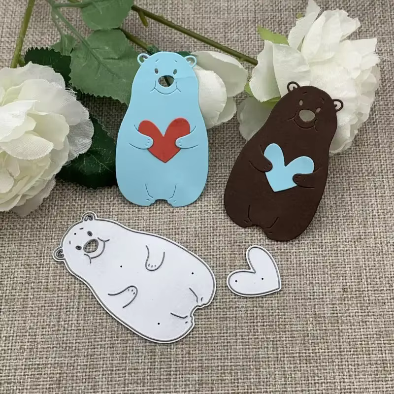 Matrices de découpe en métal en forme d'ours qui embrasse un cœur pour scrapbooking DIY, gaufrage dé