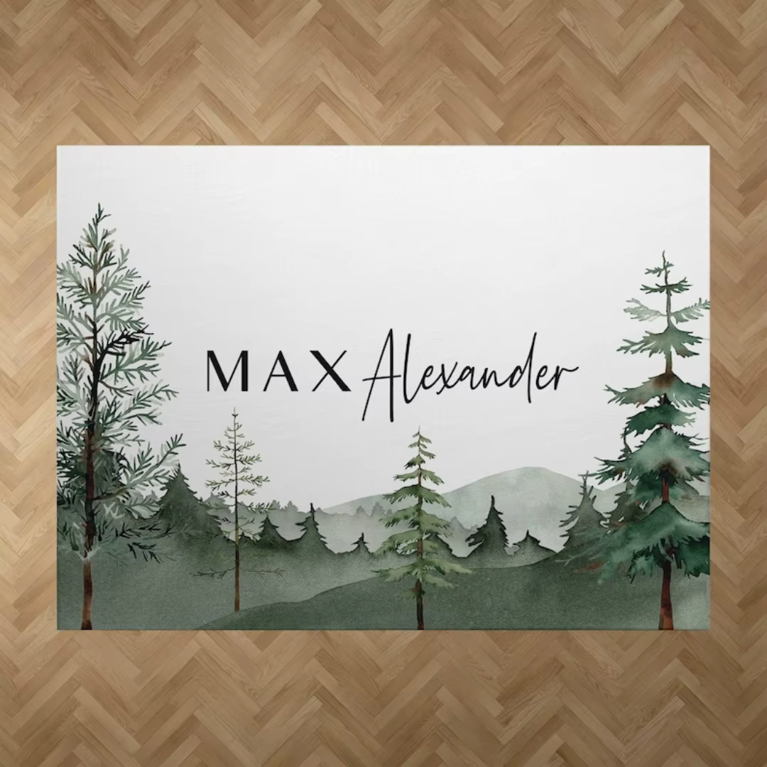 Tapis de forêt personnalisé avec nom, décor de chambre à coucher naturel de Style nordique, cadeau p