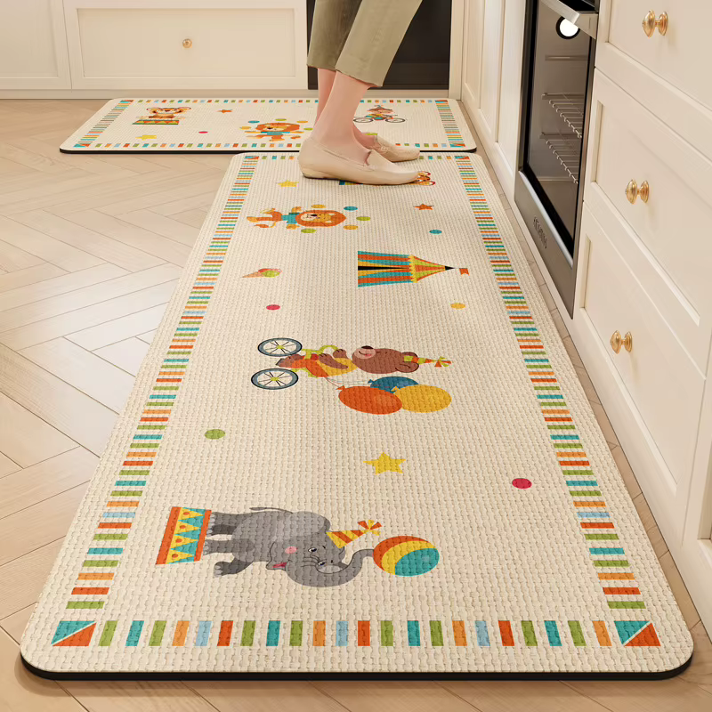 VIIKAMA Tapis de cuisine à motif de dessin animé, absorbant l'huile et l'eau, antidérapant, durable,