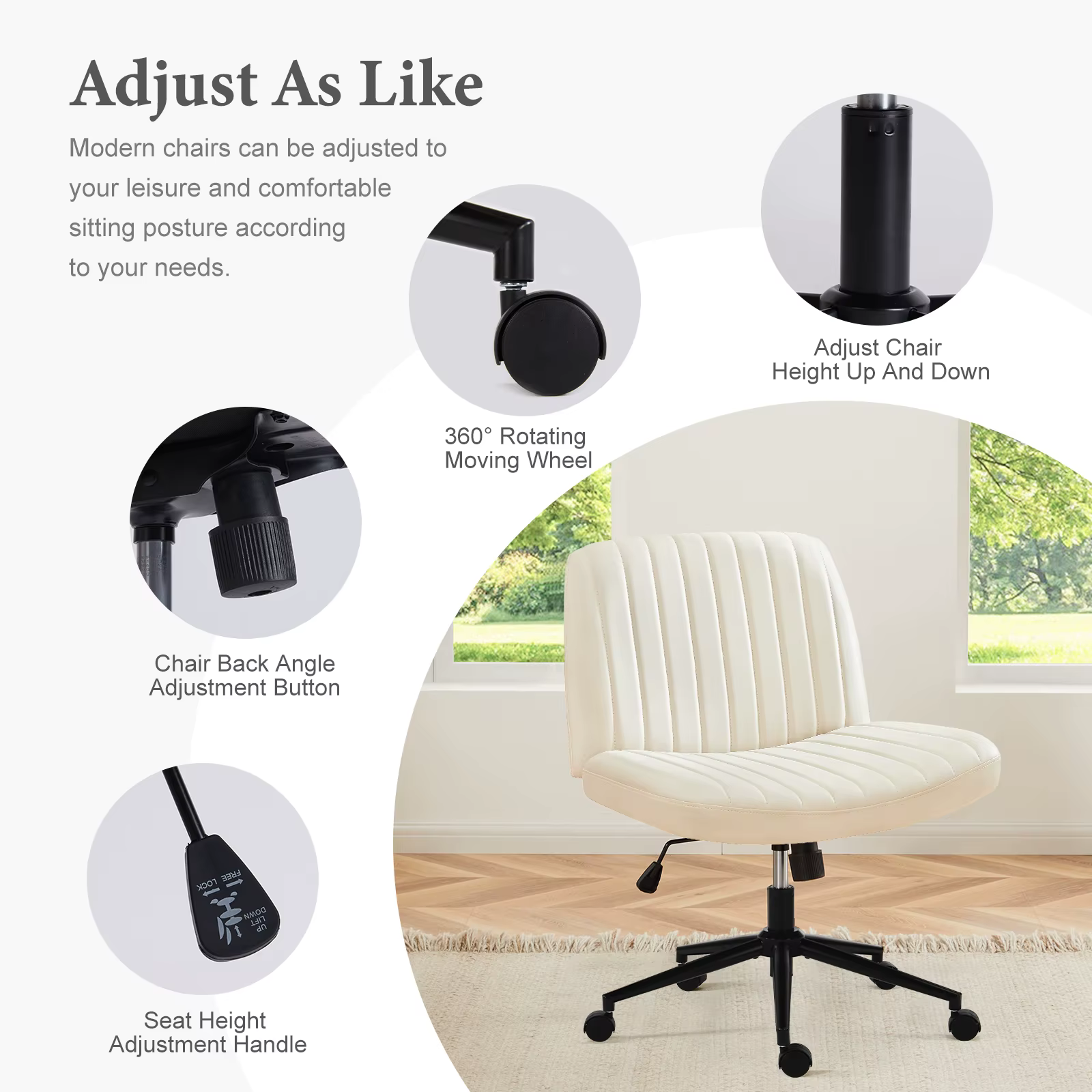 JHK chaises de bureau croisées sans accoudoirs avec roulettes chaise de bureau pivotante en cuir PU 