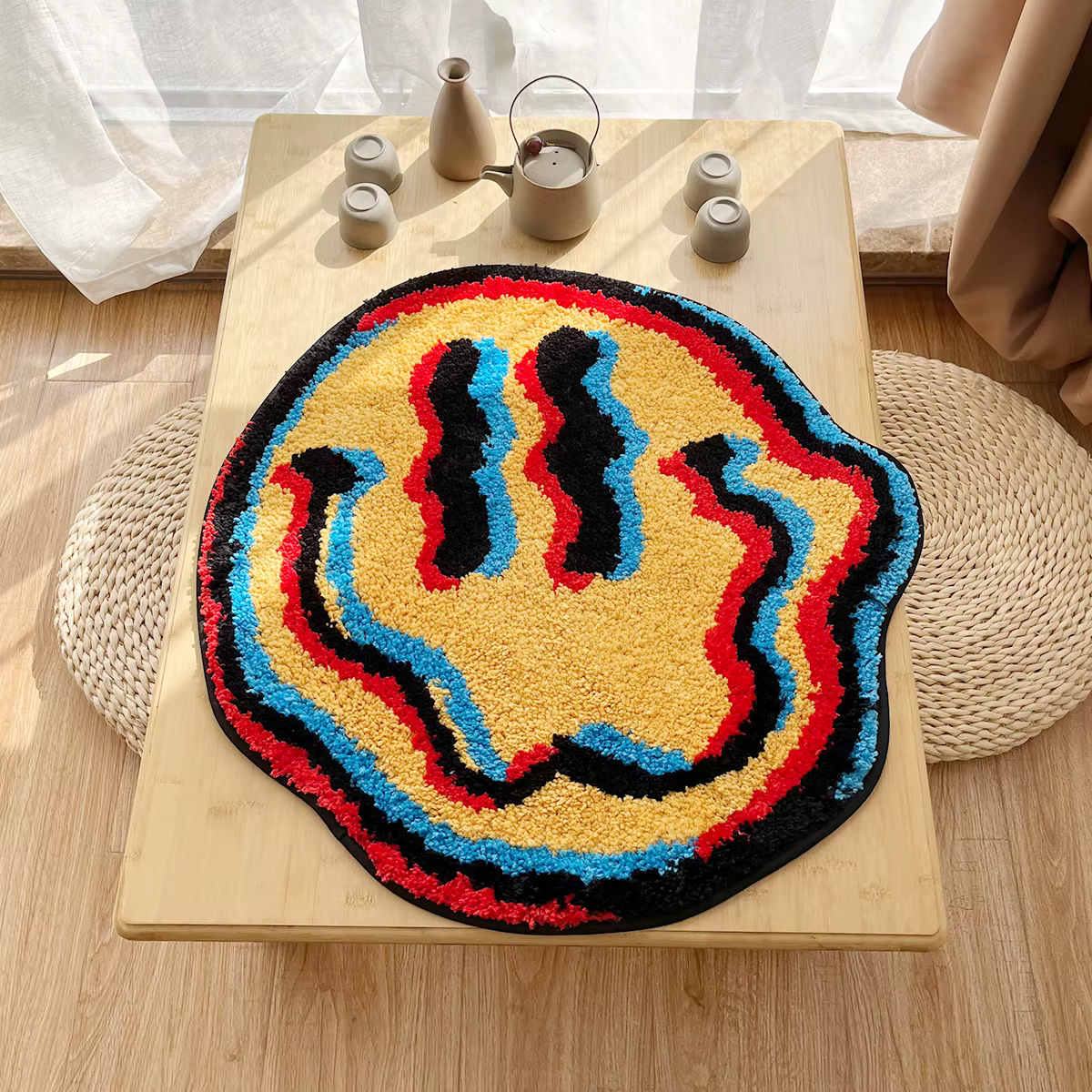 Tapis Trippy souriant - Conception capitonée unique |   Cadeau idéal pour un ami |   Tapis de chambr