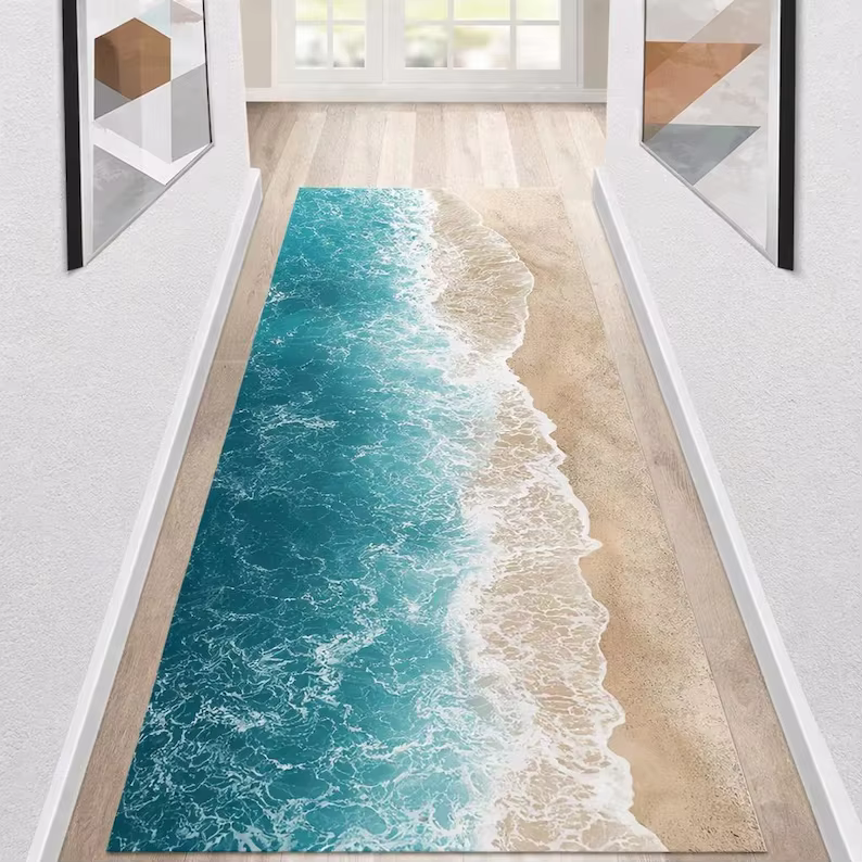 Tapis de couloir Ocean Beach Runner, tapis de couloir côtier, tapis de plage à vagues marines, tapis