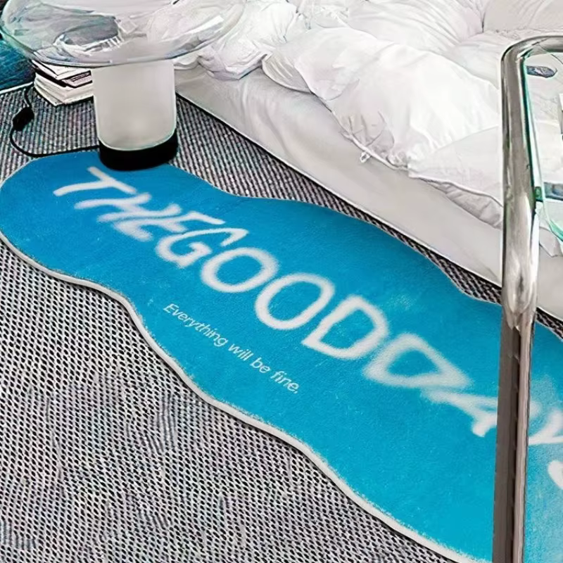 Tapis de chambre antidérapant, doux et confortable, tapis de sol noir et blanc avec lettres, tapis d