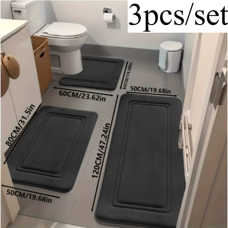 Ensemble de tapis de bain 3 pièces, super absorbant et séchage rapide avec dos antidérapant, mousse 