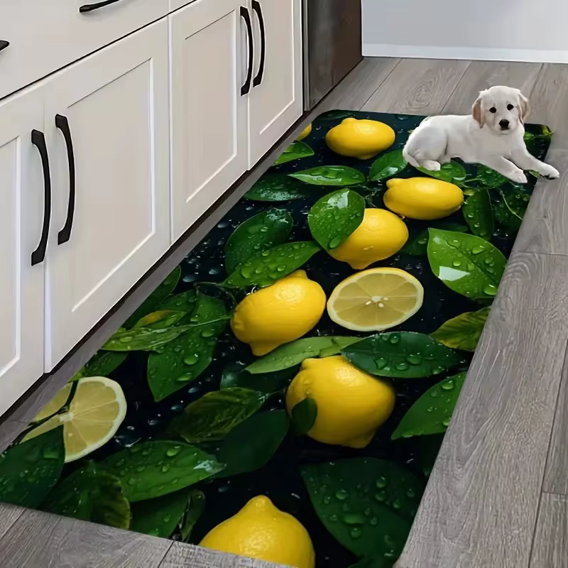 Tapis de cuisine antidérapant motif citron et citron vert, lavable en machine, tapis de sol pour cui