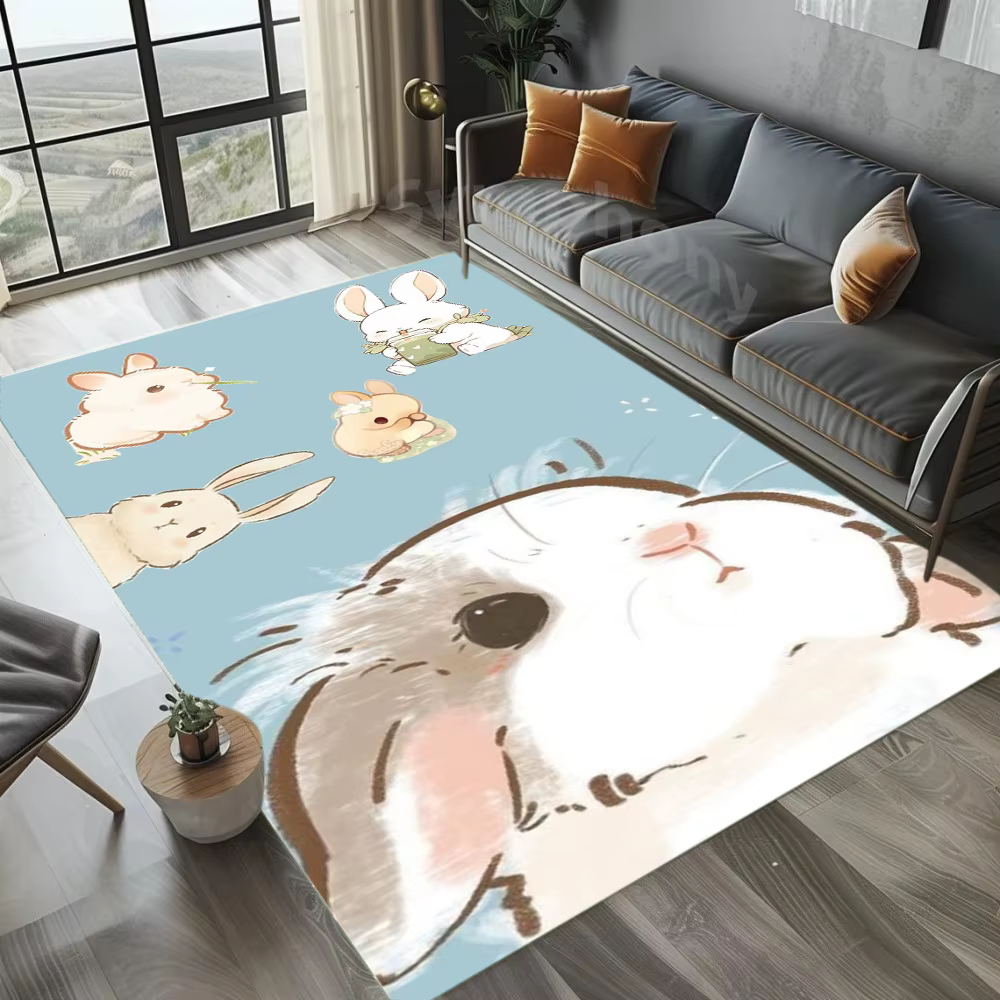 Tapis de petit déjeuner lapin, motif de lapin de dessin animé mignon, doux et antidérapant, décorati
