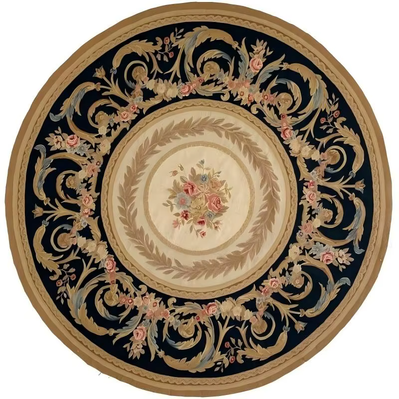 Tapis rond médaillon persan vert foncé et terre cuite, motif oriental, antidérapant, pour salon, can