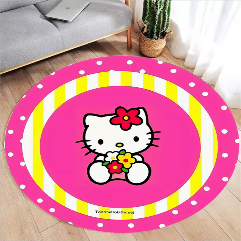 Tapis rond rose Hello Kitty, tapis de sol circulaire mignon de dessin animé pour chambre à coucher, 