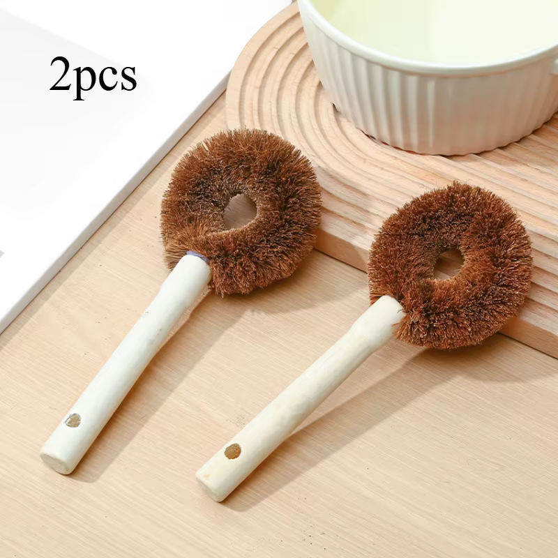 Ensemble de brosses pour casseroles en Fiber de noix de coco, 2 pièces, avec manche Long et poignée