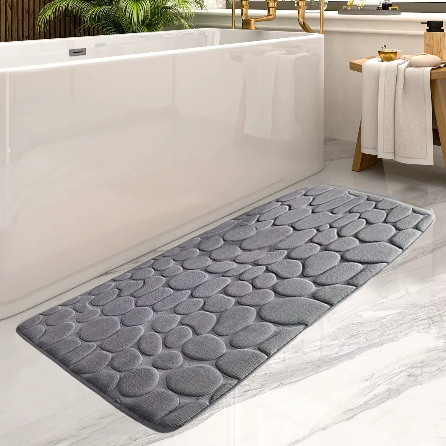 Tapis de sol de salle de bain de grande taille, antidérapant, absorbant, longue bande, pour baignoir