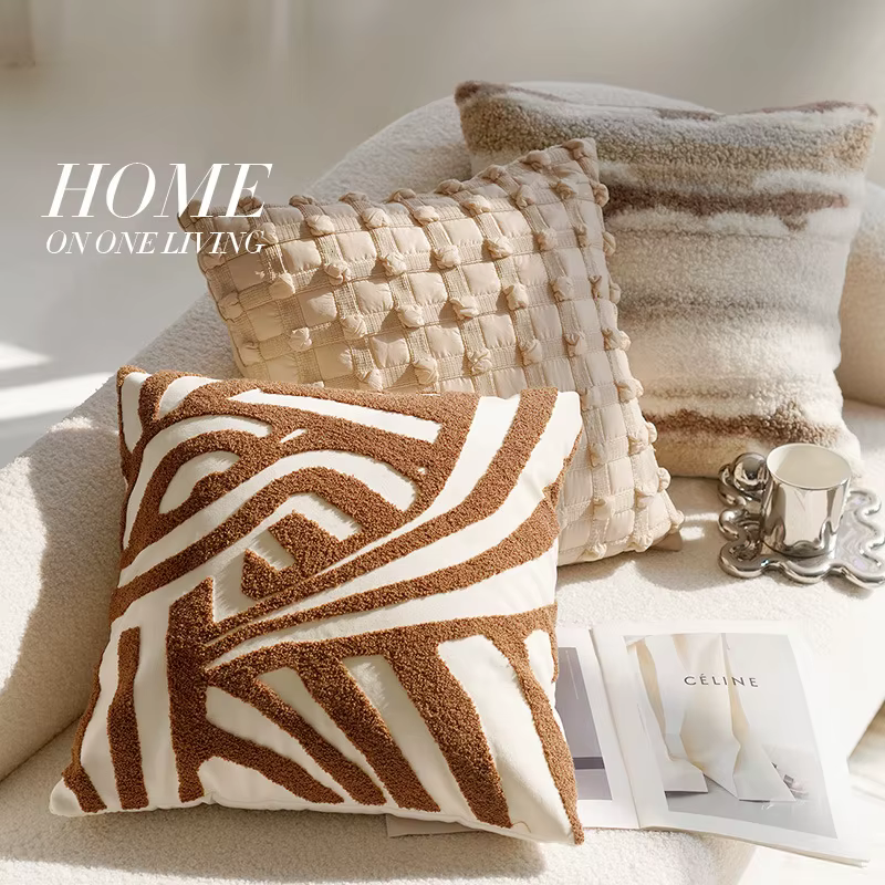 Housse de coussin marron Vintage nordique, 45x45CM, crème légère, luxe, pour canapé, taille, taie d'