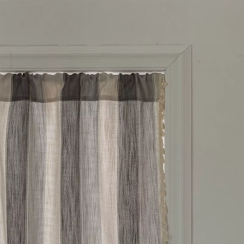 Rideau court en coton pour fenêtre de cuisine, rayure grise, lin, salon, couverture de meuble de caf