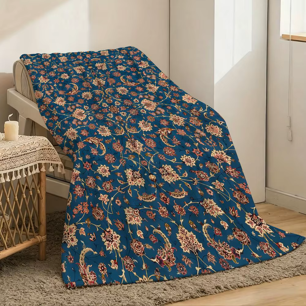 Plaid léger en flanelle 240g à motif tapis persan, doux et agréable pour la peau, idéal pour l'été
