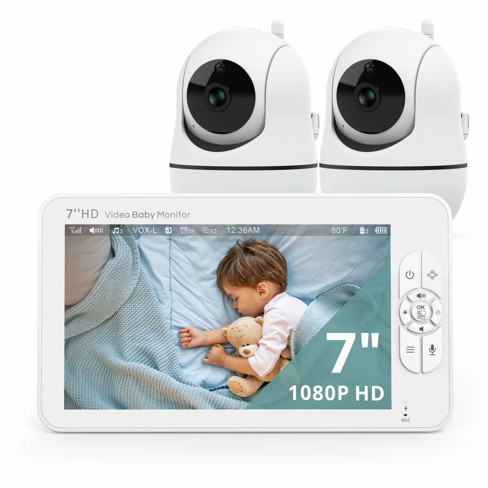 Babystar 7 "HD moniteur vidéo à écran divisé sans WiFi, moniteur de caméra pour bébé, anti-piratage,