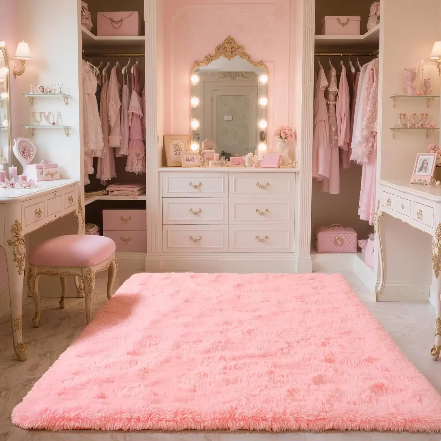 Tapis de chambre rose VIKAMA - Doux et moelleux pour la décoration intérieure - Tapis de sol pour sa