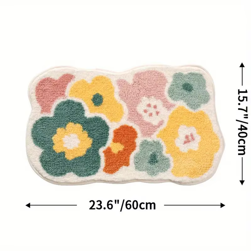 Tapis de salle de bain à fleurs mignonnes 40x60cm, tapis de sol de salle de bain lavable en Machine,