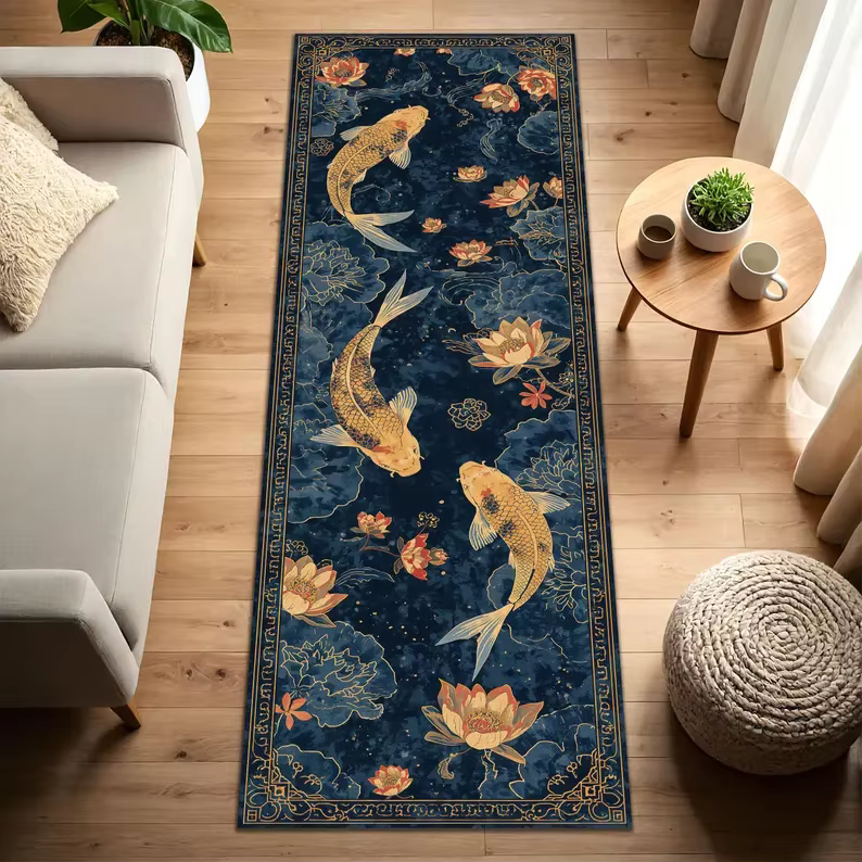 Tapis de sol à motif de poisson Koi oriental, décoration de la maison, style chinois moderne, tapis 