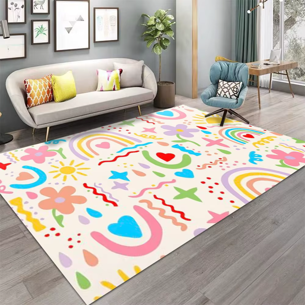 Tapis rayé arc-en-ciel coloré, tapis de sol ludique antidérapant et confortable pour chambre à couch