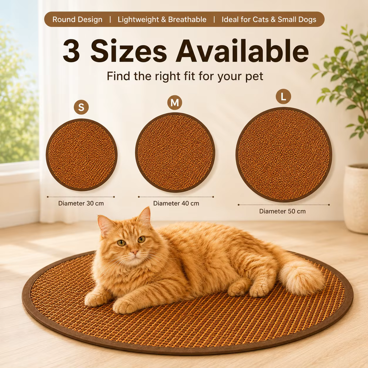 Tapis rafraîchissant pour chats, rond, tissé, pour l'été, respirant, lavable, pour animaux d'intérie