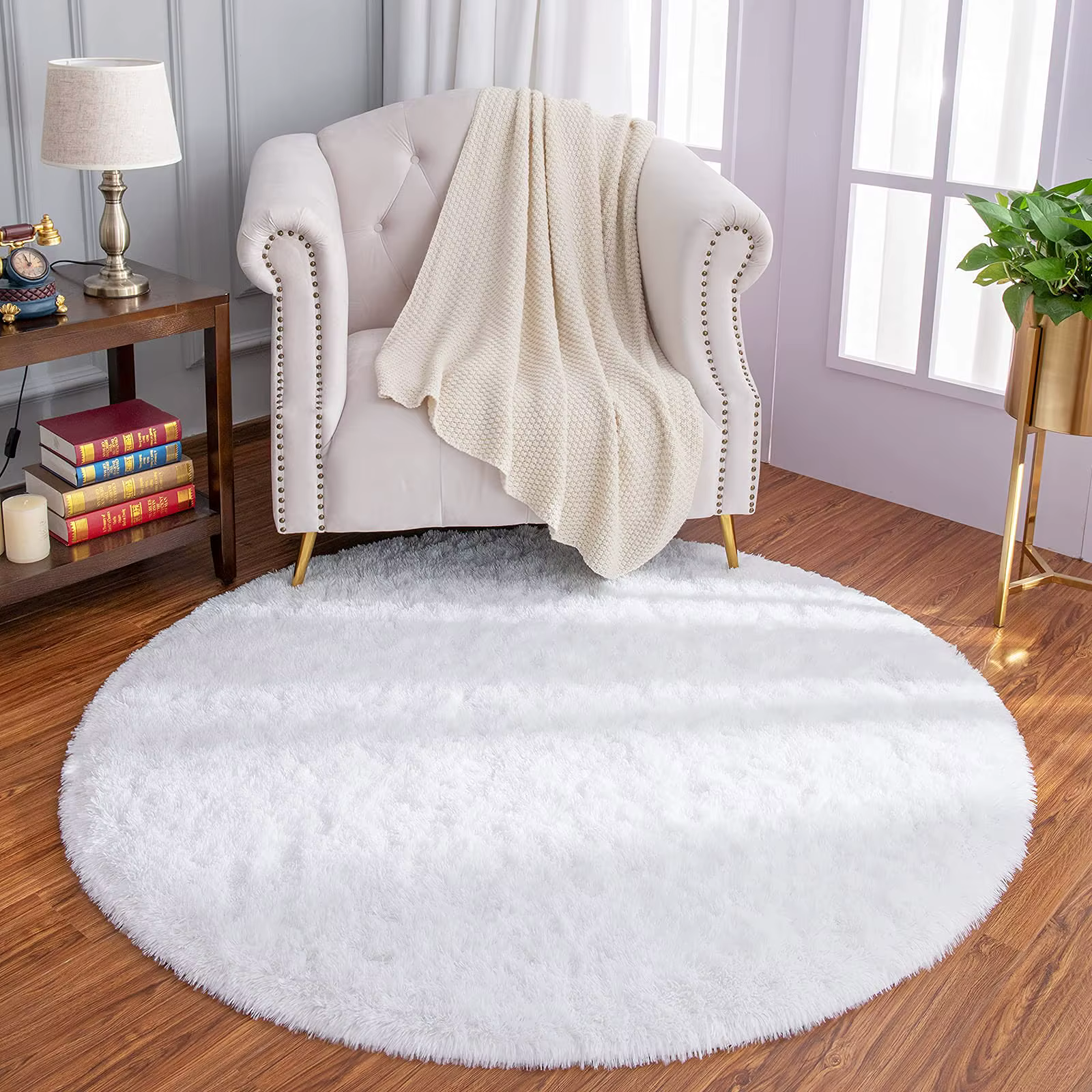 Tapis rouge rond pour chambre d'enfant, tapis en peluche ultra doux, salon moderne, tapis circulaire