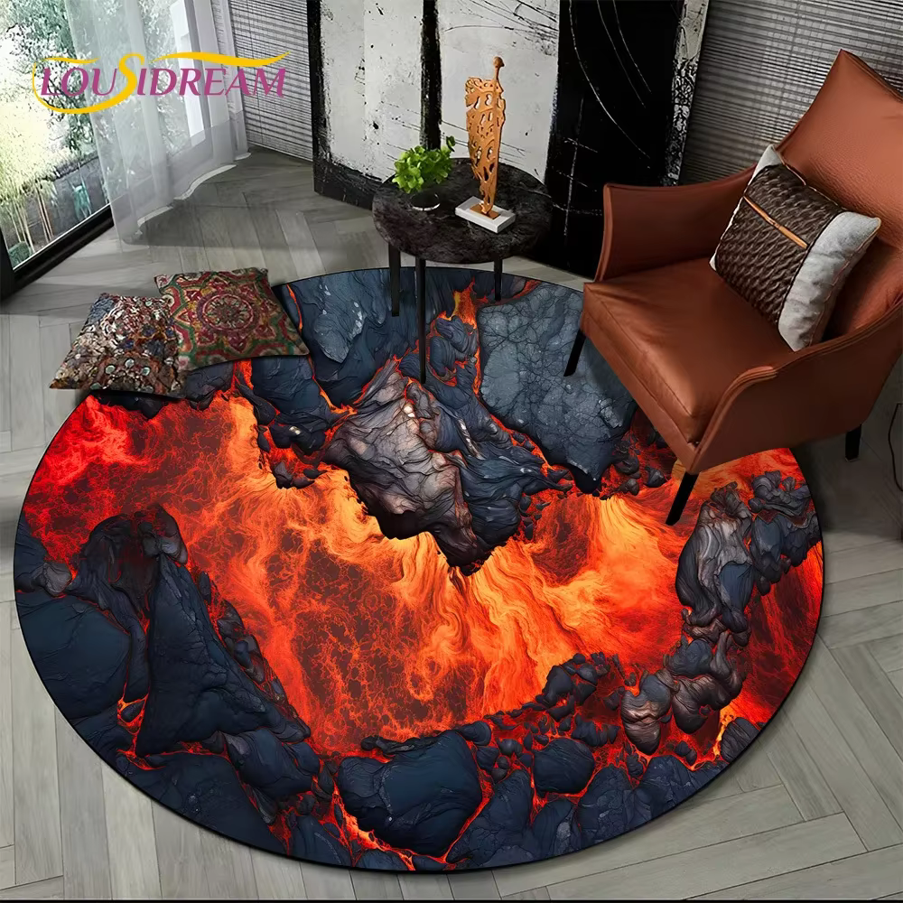 Dernière illusion 3D volcan lave Magma tapis rond pour salon chambre canapé décor, enfants zone tapi