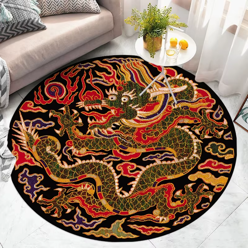 Tapis rond avec motifs de dragon chinois traditionnels, plusieurs couleurs, Style artistique exquis,