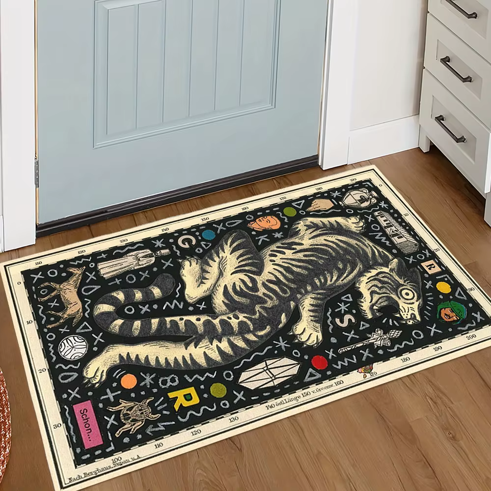 Tapis de bienvenue rétro motif tigre, tapis à motifs pour cuisine, salle de bain, chambre à coucher,