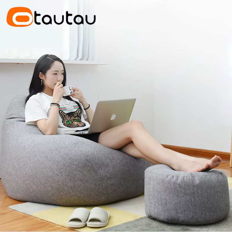 OTAUTAU tabouret rond D30cm * H20cm pouf en lin pouf avec remplissage pouf Pouf repose-pieds Tatami 