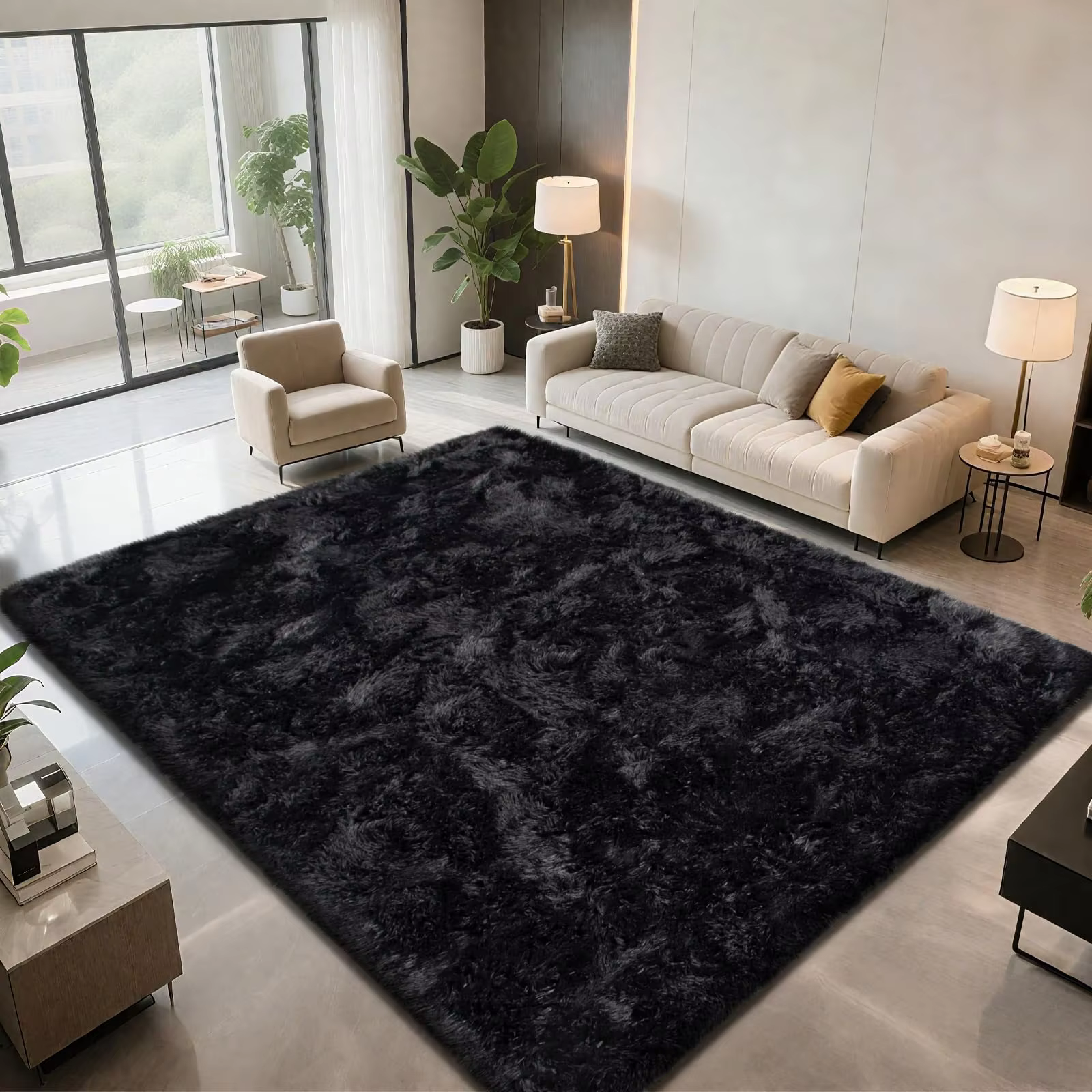Tapis moelleux ultra-doux VIKAMA, tapis de sol intérieur pour chambre à coucher et salon, tapis de c