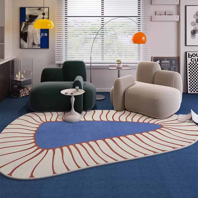 Tapis de salon résistant aux taches et à l'usure, tapis de sol bleu de luxe, tapis irrégulier, tapis