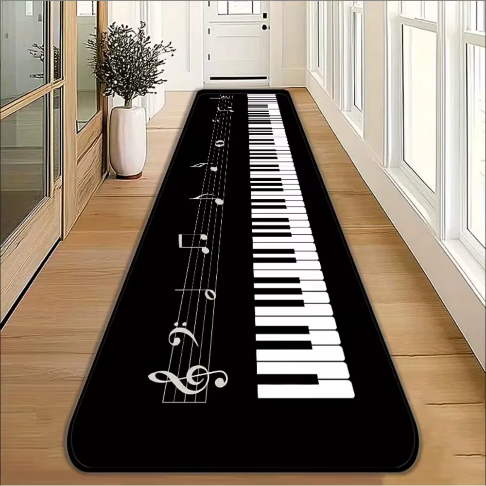 Tapis exclusif sur le thème du piano pour les amateurs de musique, antidérapant, facile à nettoyer e