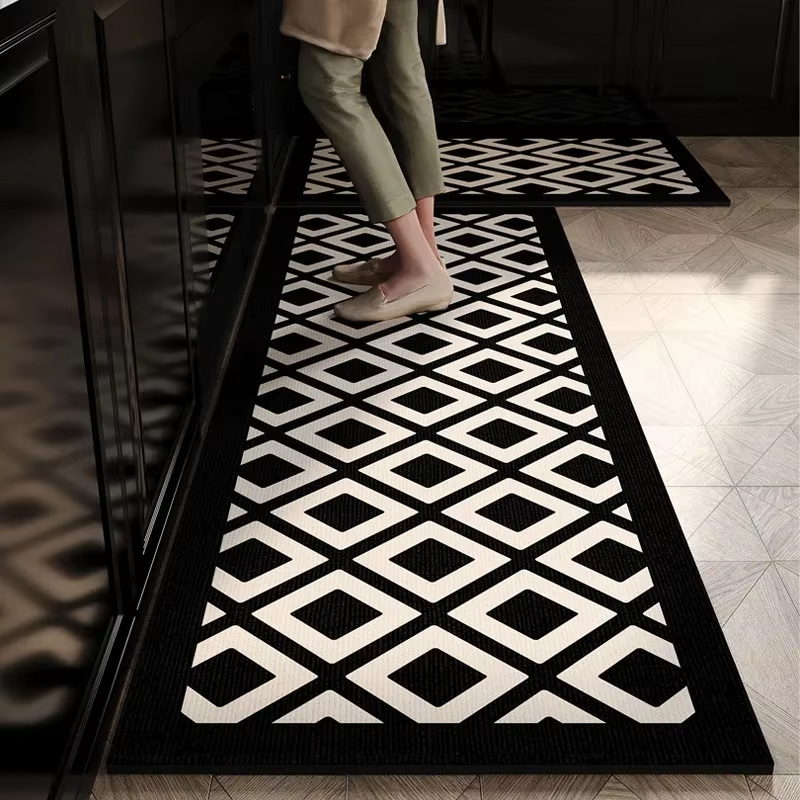 VIKAMA Lot de 2 tapis de cuisine antidérapants, résistants à l'huile, lavables, imprimé carreaux vin