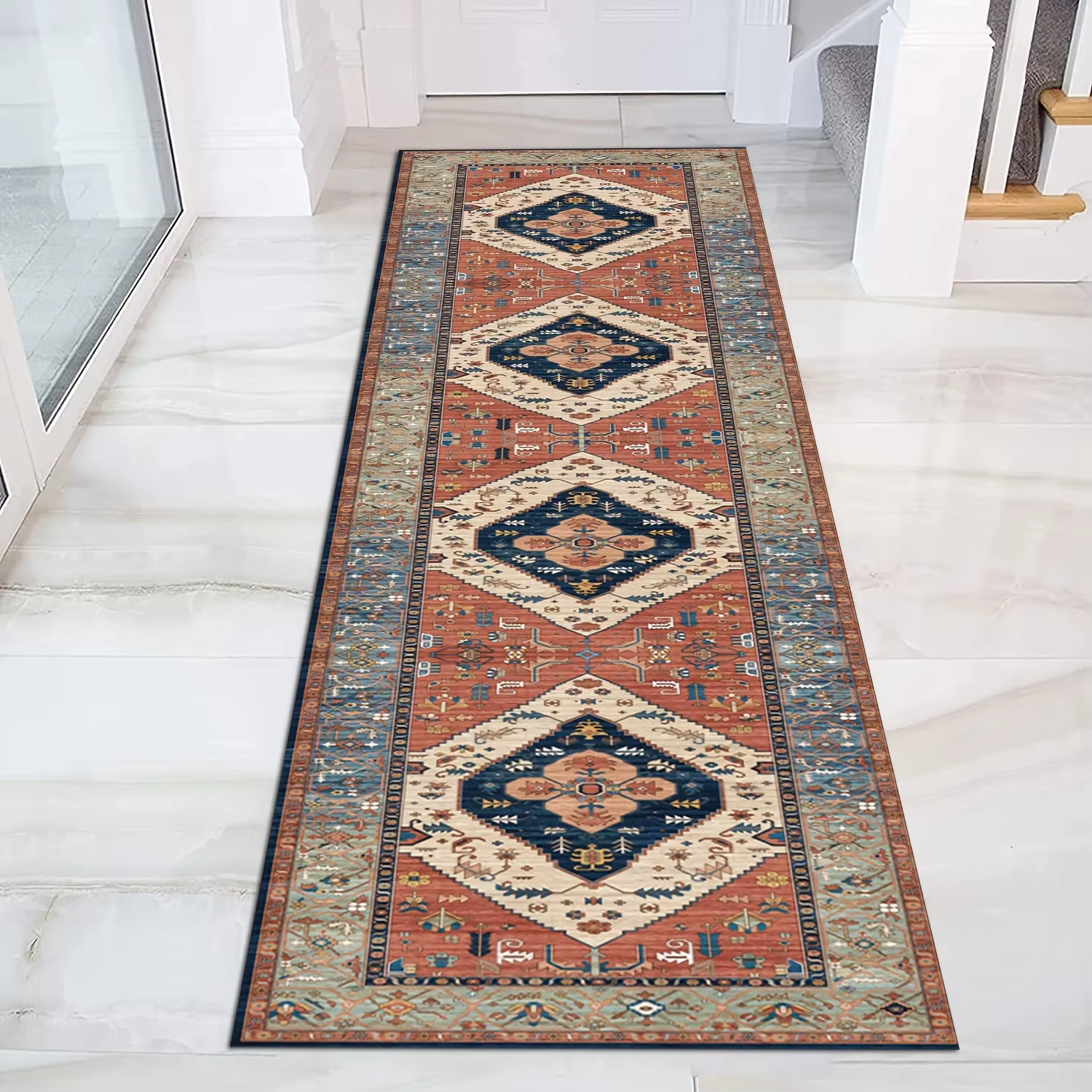 Tapis persan bohème vintage VIKAMA, tapis antidérapant idéal pour la cuisine, le couloir, la buander